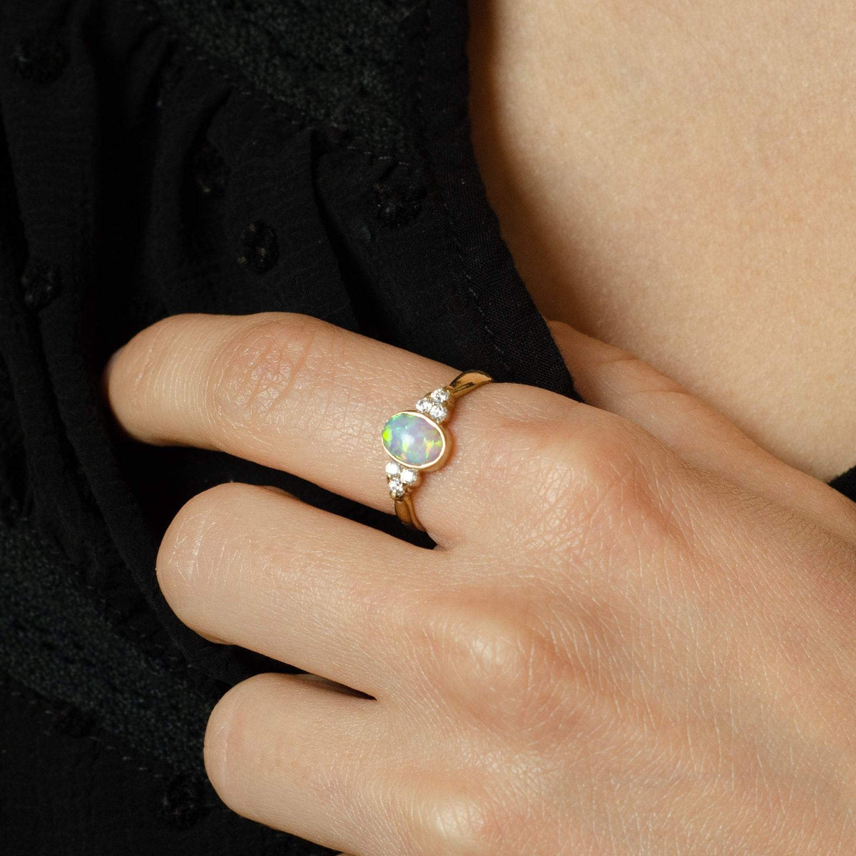 Vintage Opal &amp; Diamond Ring | 14k Gold Opal Ring - Trademark Antiques