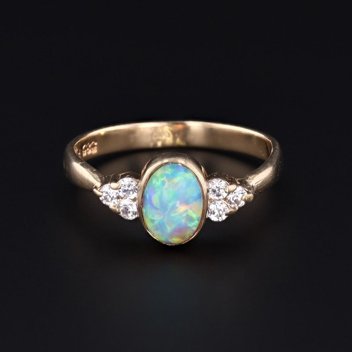 Vintage Opal &amp; Diamond Ring | 14k Gold Opal Ring - Trademark Antiques