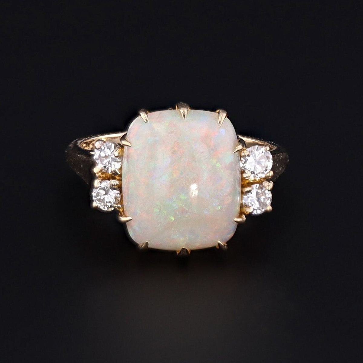 Vintage Opal &amp; Diamond Ring | 14k Gold Ring - Trademark Antiques