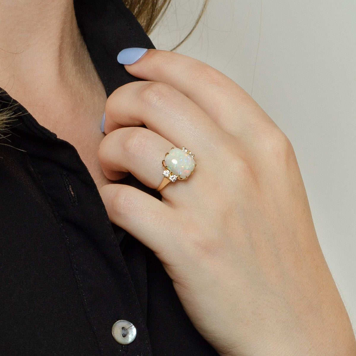 Vintage Opal &amp; Diamond Ring | 14k Gold Ring - Trademark Antiques