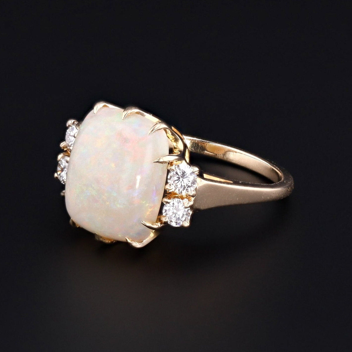 Vintage Opal &amp; Diamond Ring | 14k Gold Ring - Trademark Antiques