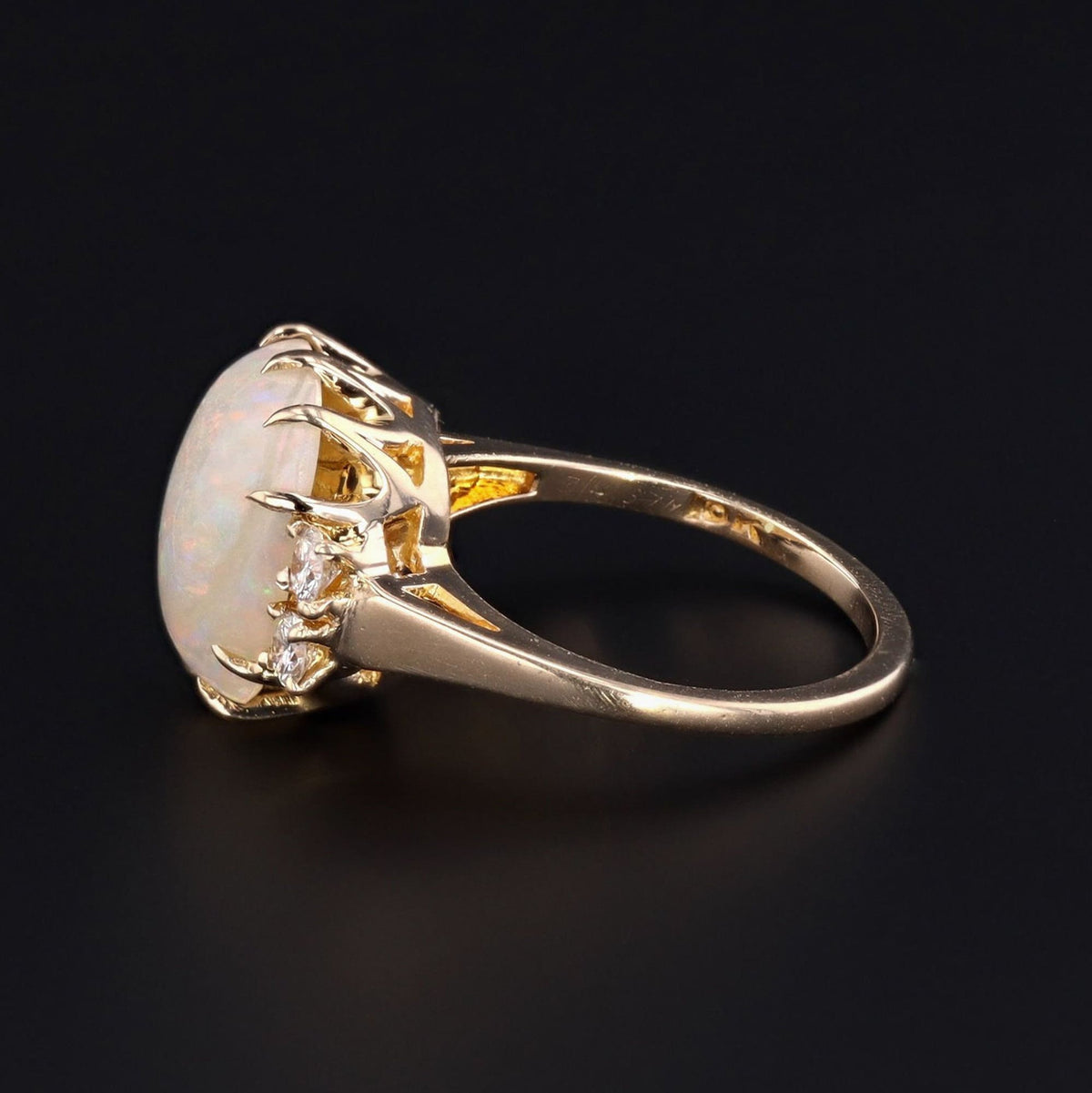 Vintage Opal &amp; Diamond Ring | 14k Gold Ring - Trademark Antiques