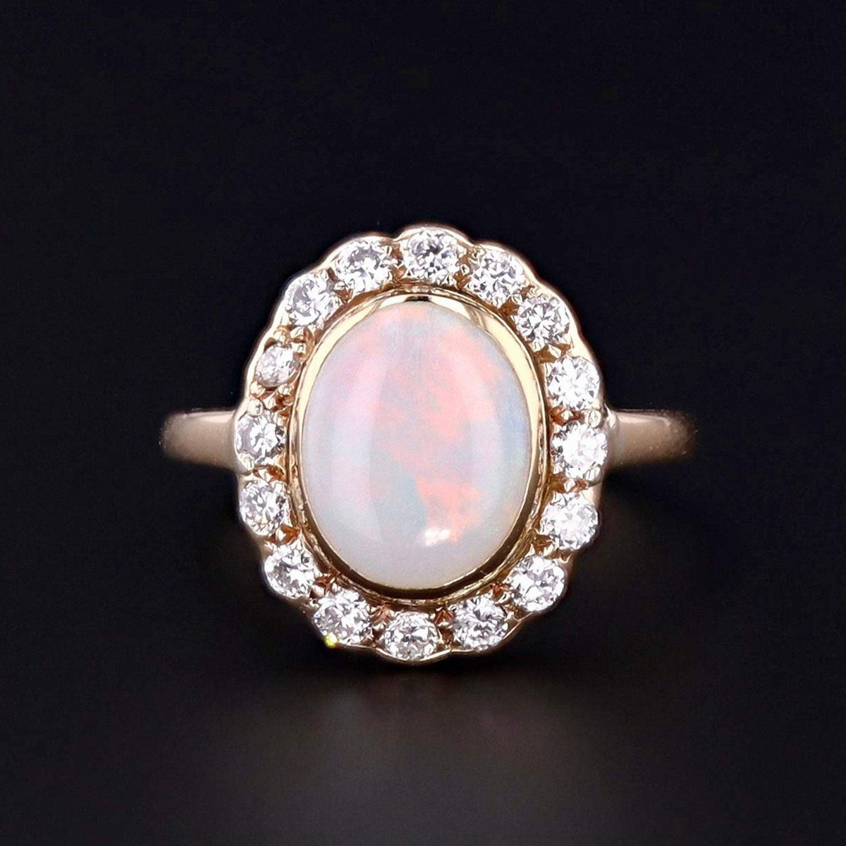 Vintage Opal &amp; Diamond Ring | 14k White Gold Opal Ring - Trademark Antiques