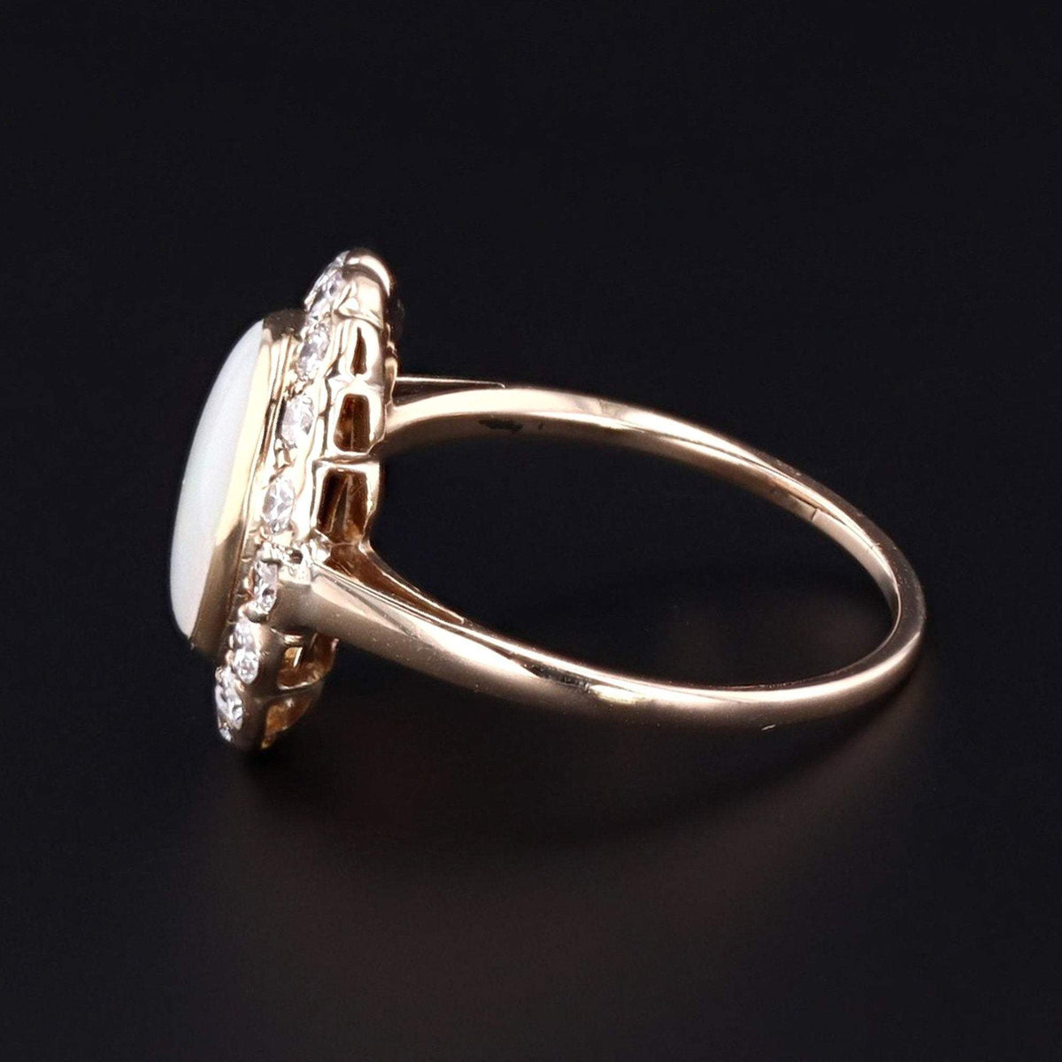 Vintage Opal &amp; Diamond Ring | 14k White Gold Opal Ring - Trademark Antiques