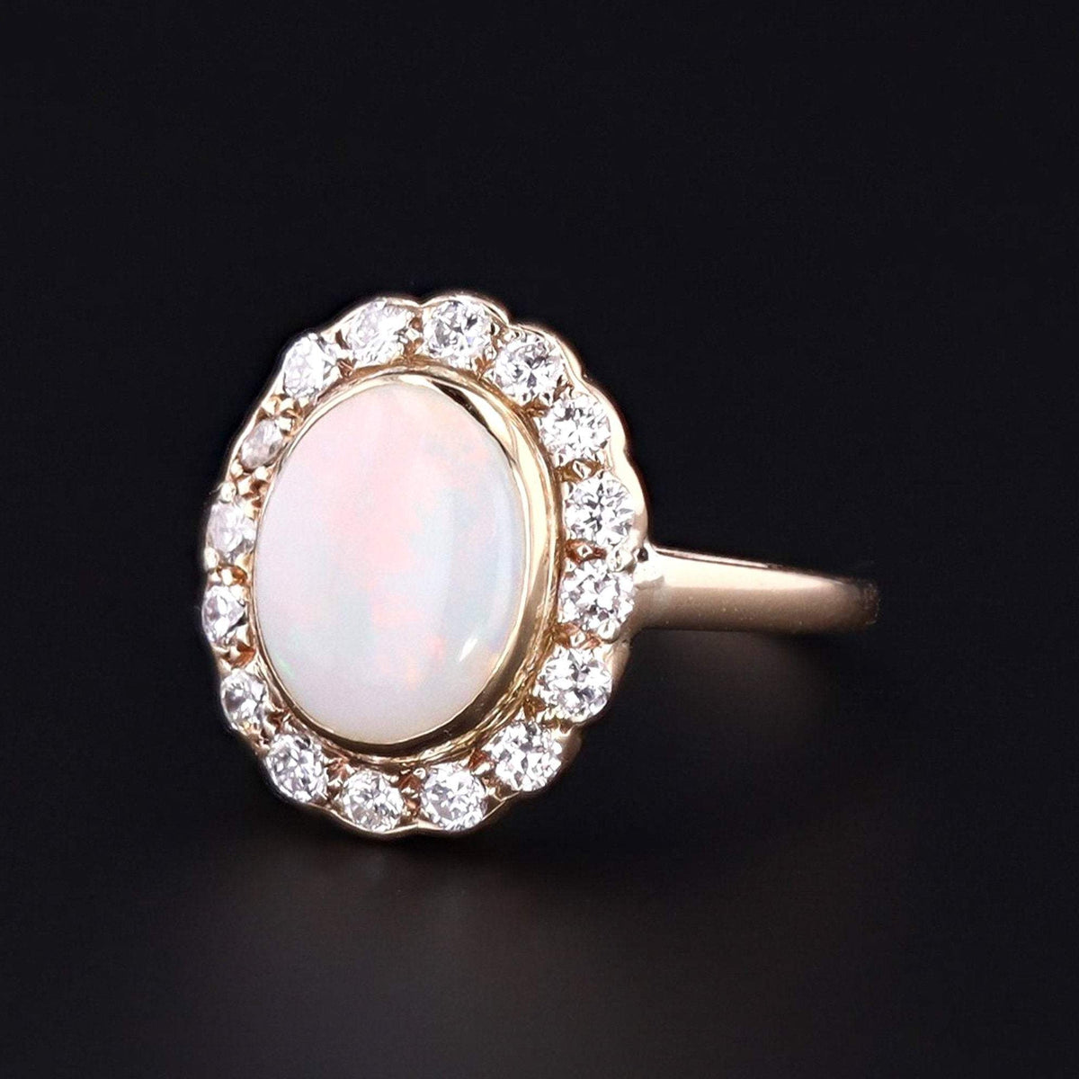 Vintage Opal &amp; Diamond Ring | 14k White Gold Opal Ring - Trademark Antiques