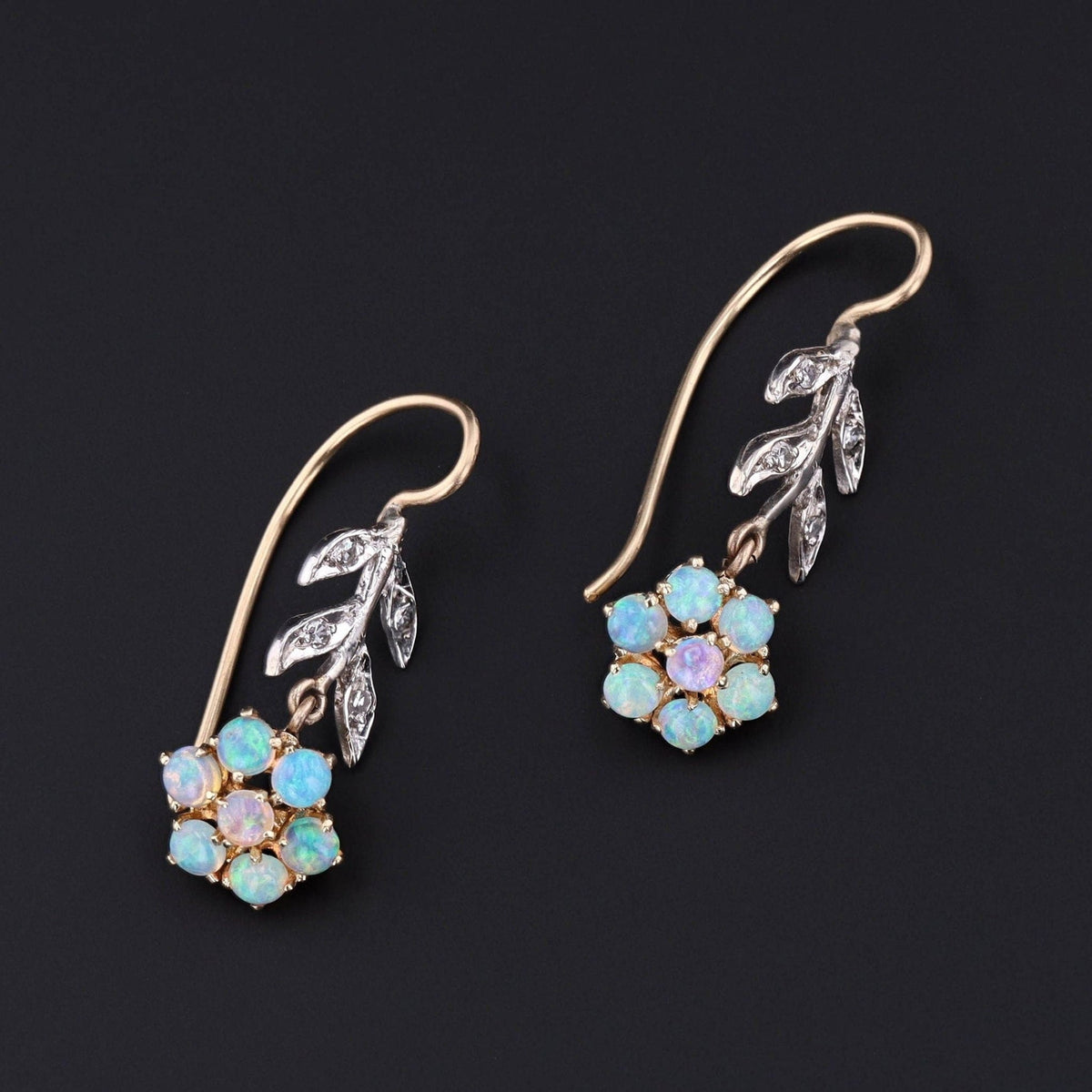 Vintage Opal Flower Conversion Earrings of 14k Gold - Trademark Antiques