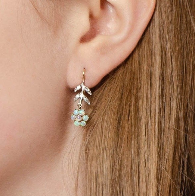 Vintage Opal Flower Conversion Earrings of 14k Gold - Trademark Antiques