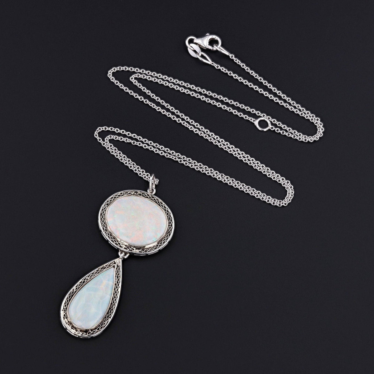 Vintage Opal Necklace of 18k White Gold - Trademark Antiques