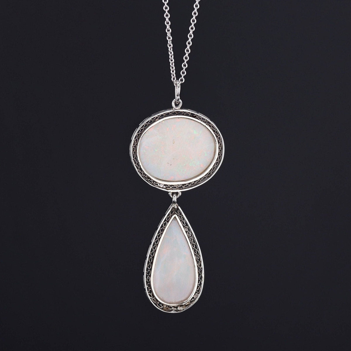 Vintage Opal Necklace of 18k White Gold - Trademark Antiques