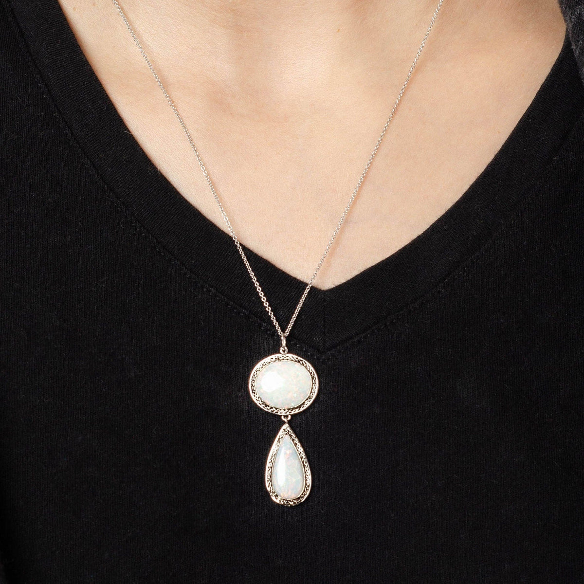 Vintage Opal Necklace of 18k White Gold - Trademark Antiques