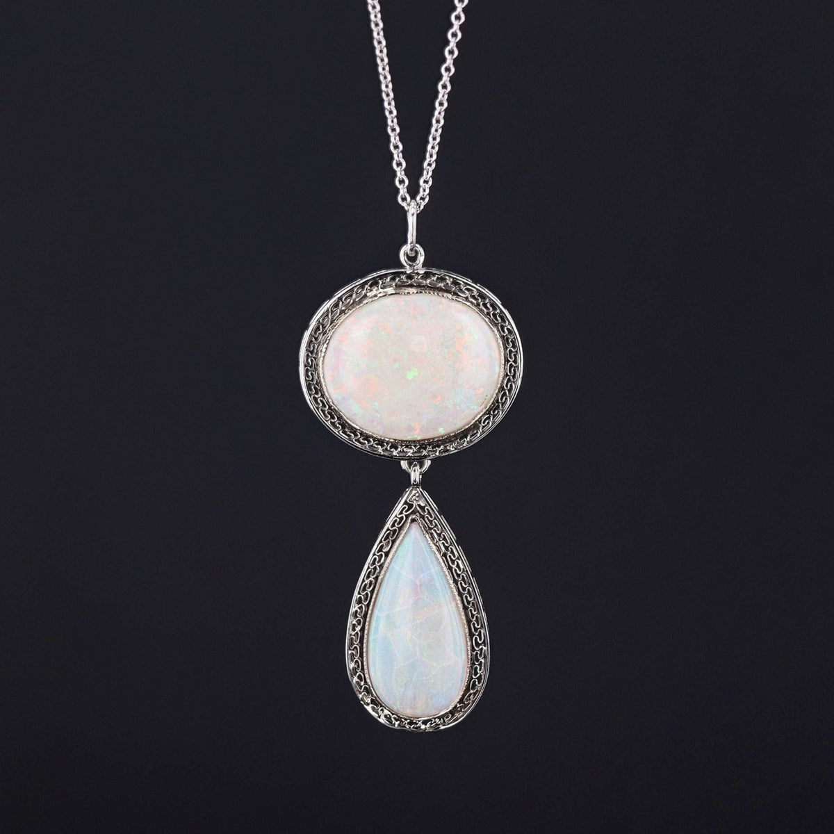 Vintage Opal Necklace of 18k White Gold - Trademark Antiques