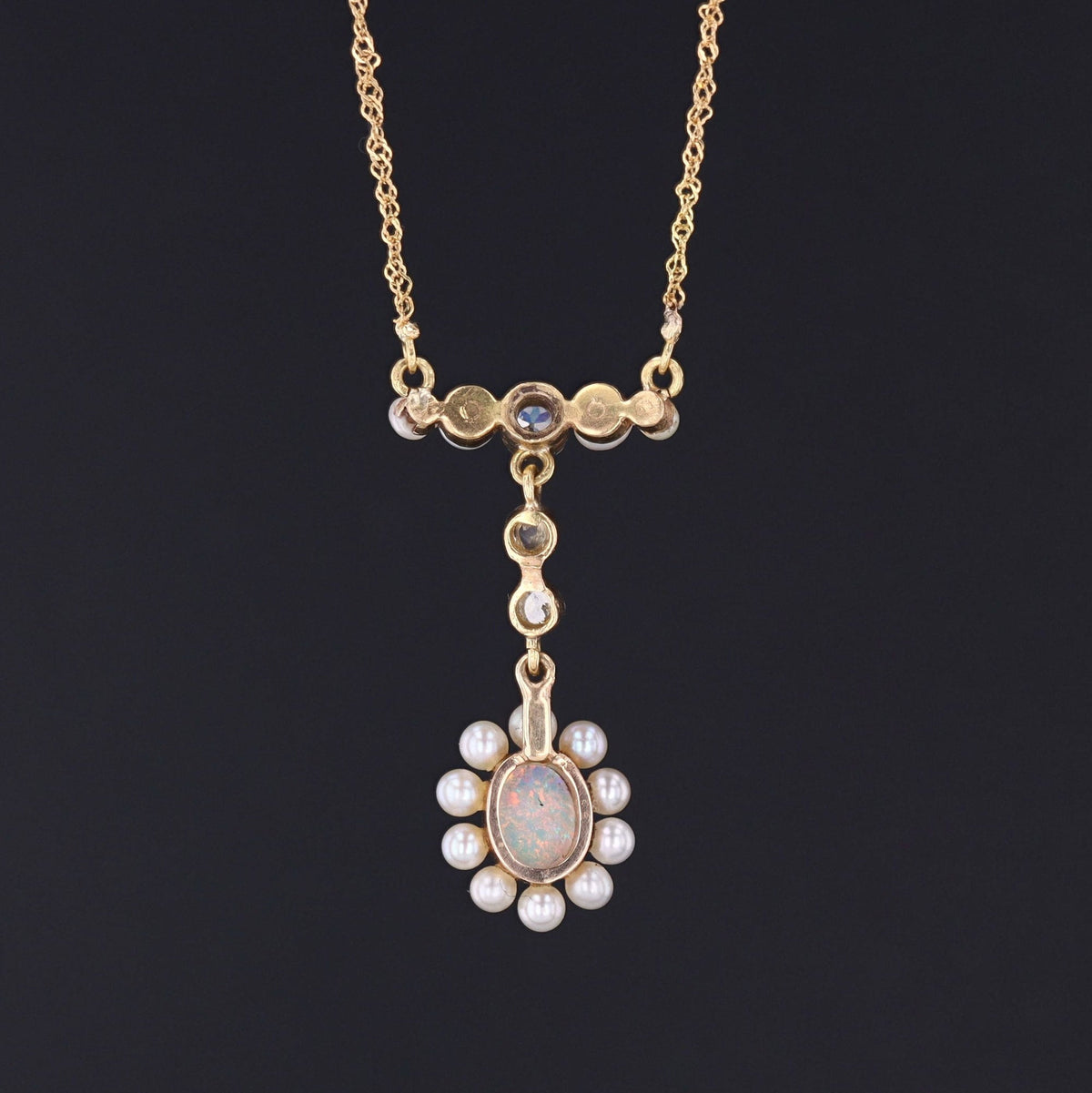 Vintage Opal Necklace | Opal, Pearl &amp; Diamond Necklace - Trademark Antiques