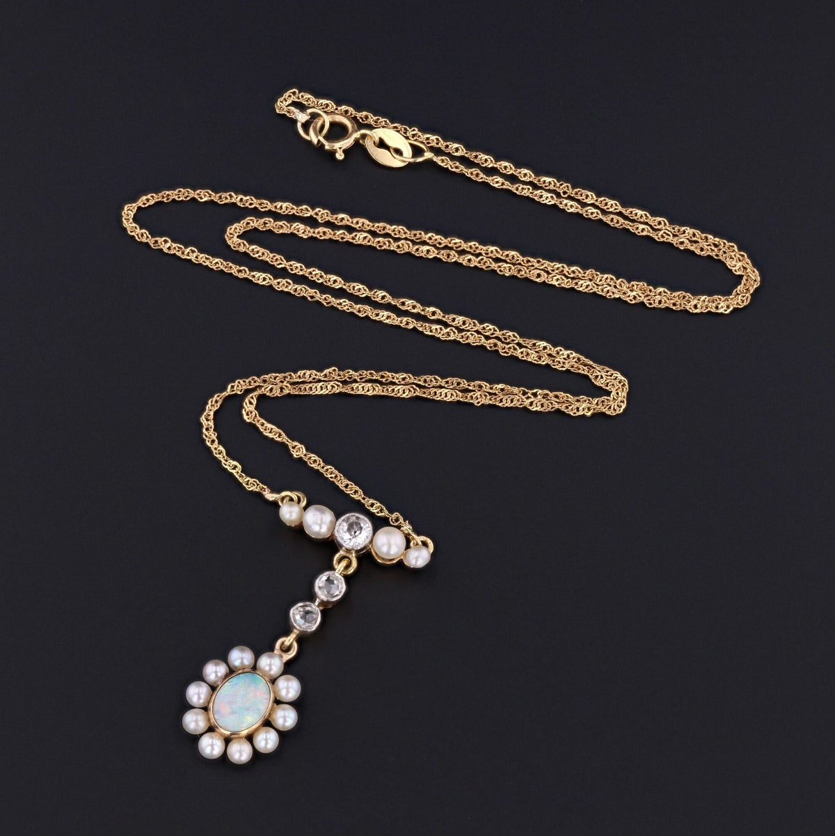 Vintage Opal Necklace | Opal, Pearl &amp; Diamond Necklace - Trademark Antiques