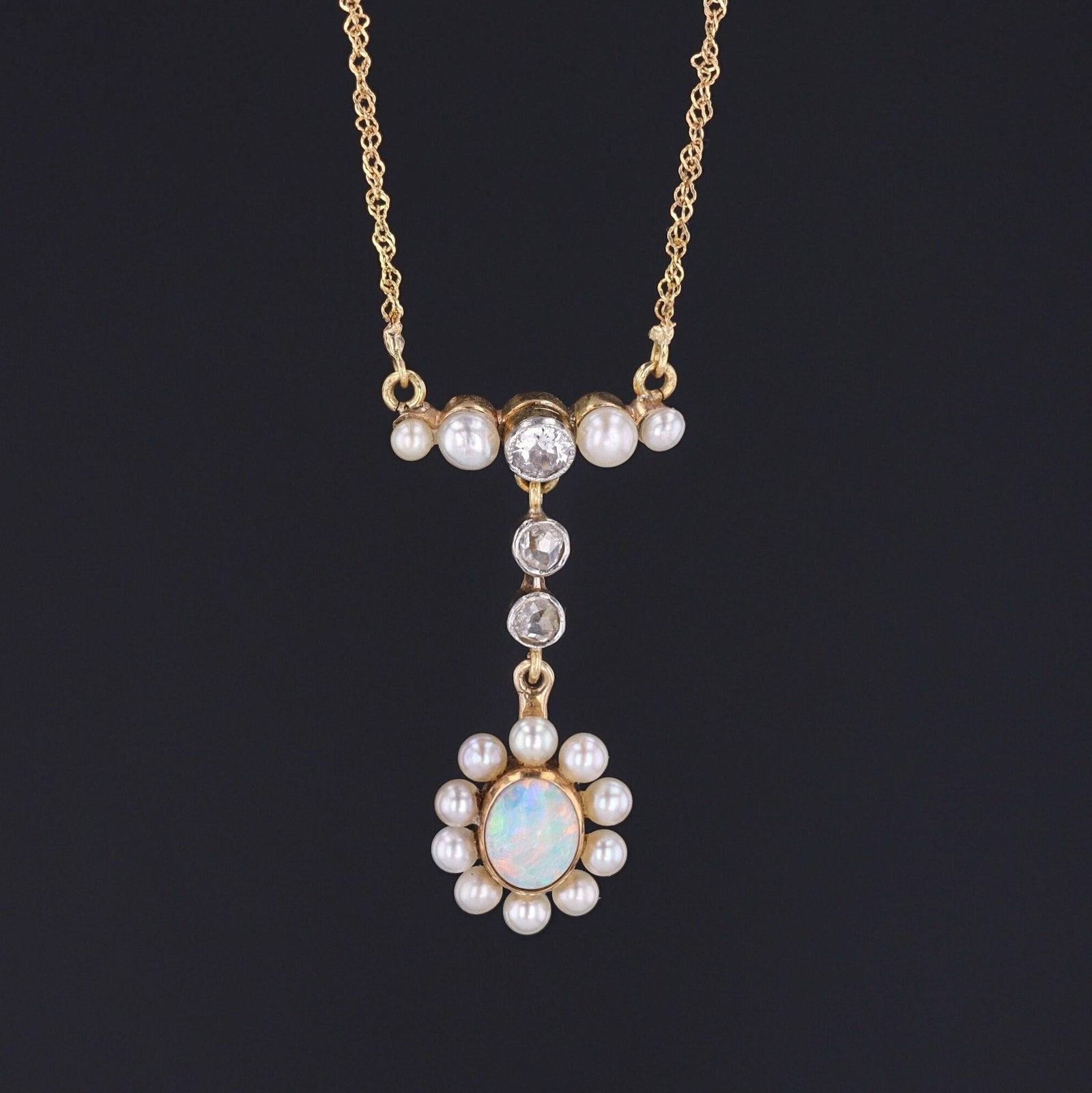 Vintage Opal Necklace | Opal, Pearl & Diamond Necklace - Trademark Antiques