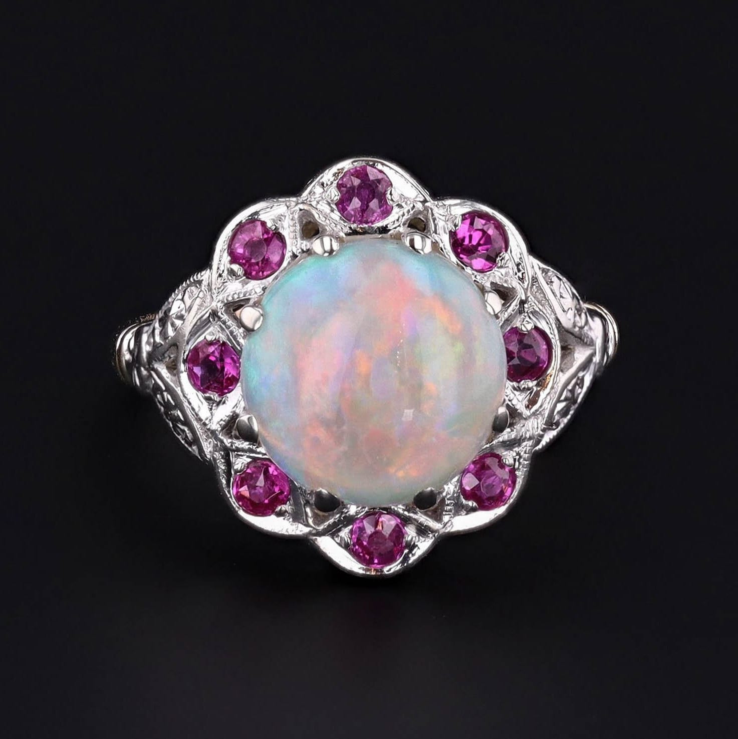 Vintage Opal Ring | 14k Gold Opal & Ruby Ring - Trademark Antiques