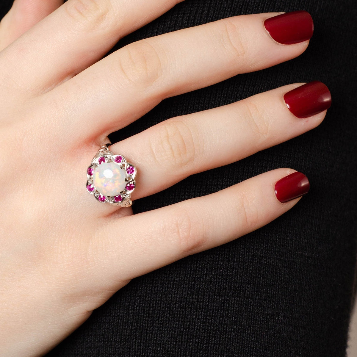 Vintage Opal Ring | 14k Gold Opal &amp; Ruby Ring - Trademark Antiques