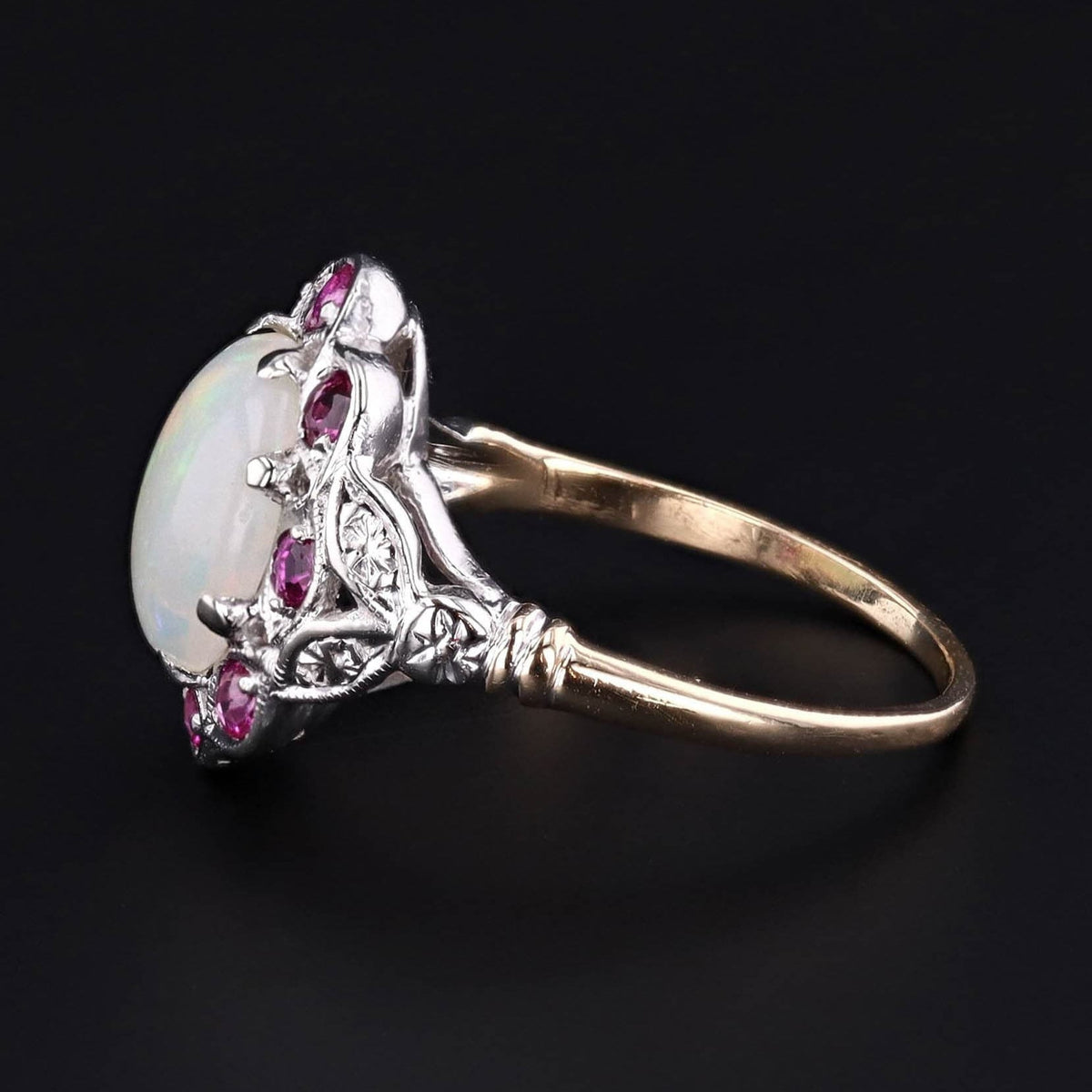 Vintage Opal Ring | 14k Gold Opal &amp; Ruby Ring - Trademark Antiques