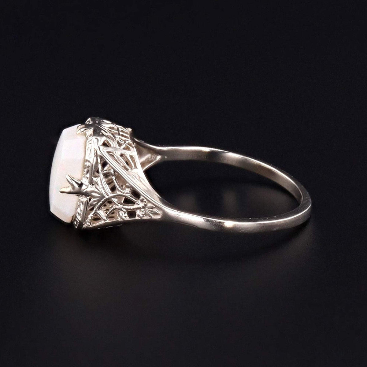 Vintage Opal Ring | 14k White Gold Opal Ring - Trademark Antiques