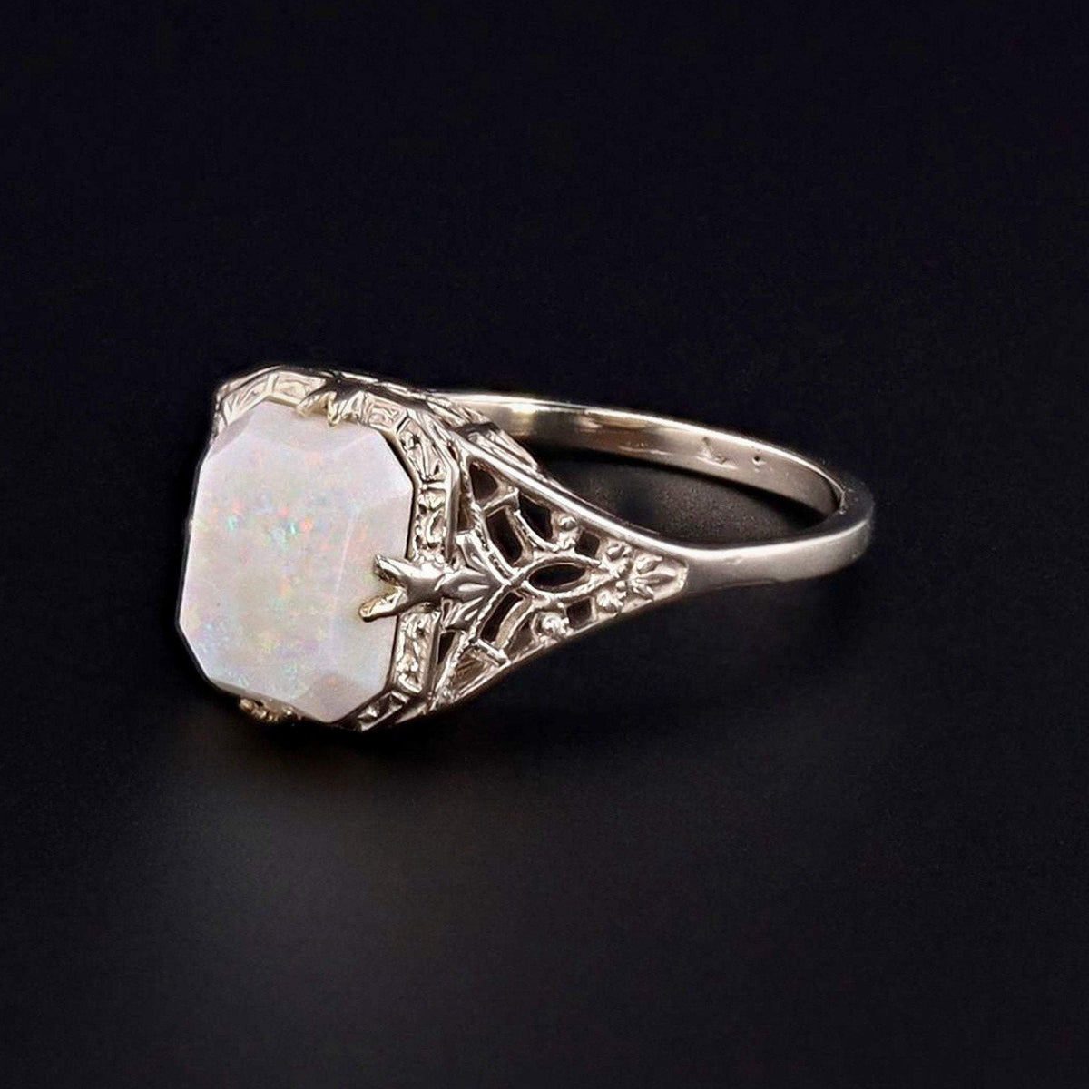 Vintage Opal Ring | 14k White Gold Opal Ring - Trademark Antiques