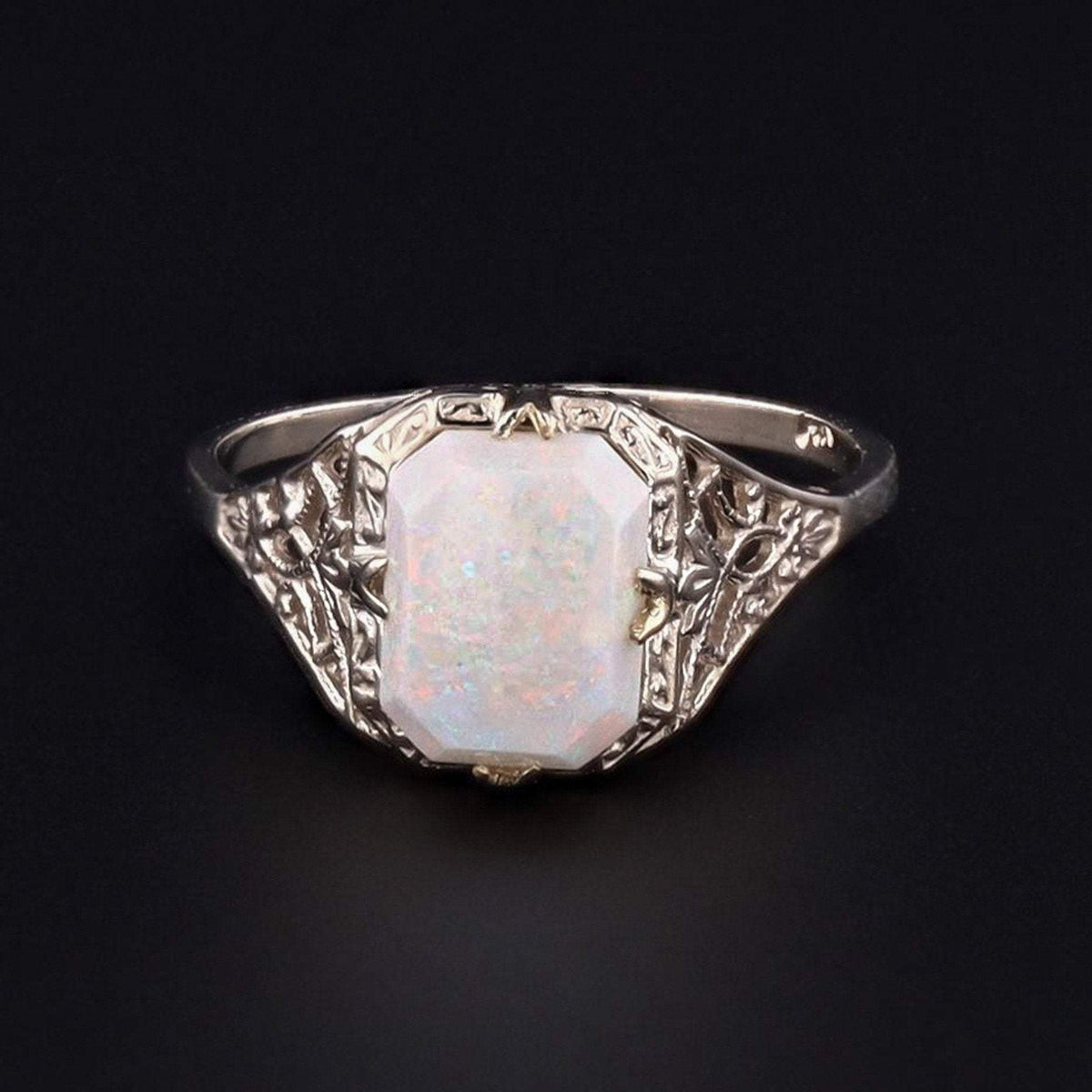 Vintage Opal Ring | 14k White Gold Opal Ring - Trademark Antiques