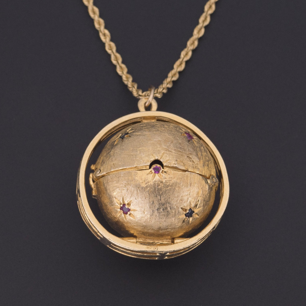 Vintage Orb Locket | Antique Sapphire &amp; Ruby Locket - Trademark Antiques