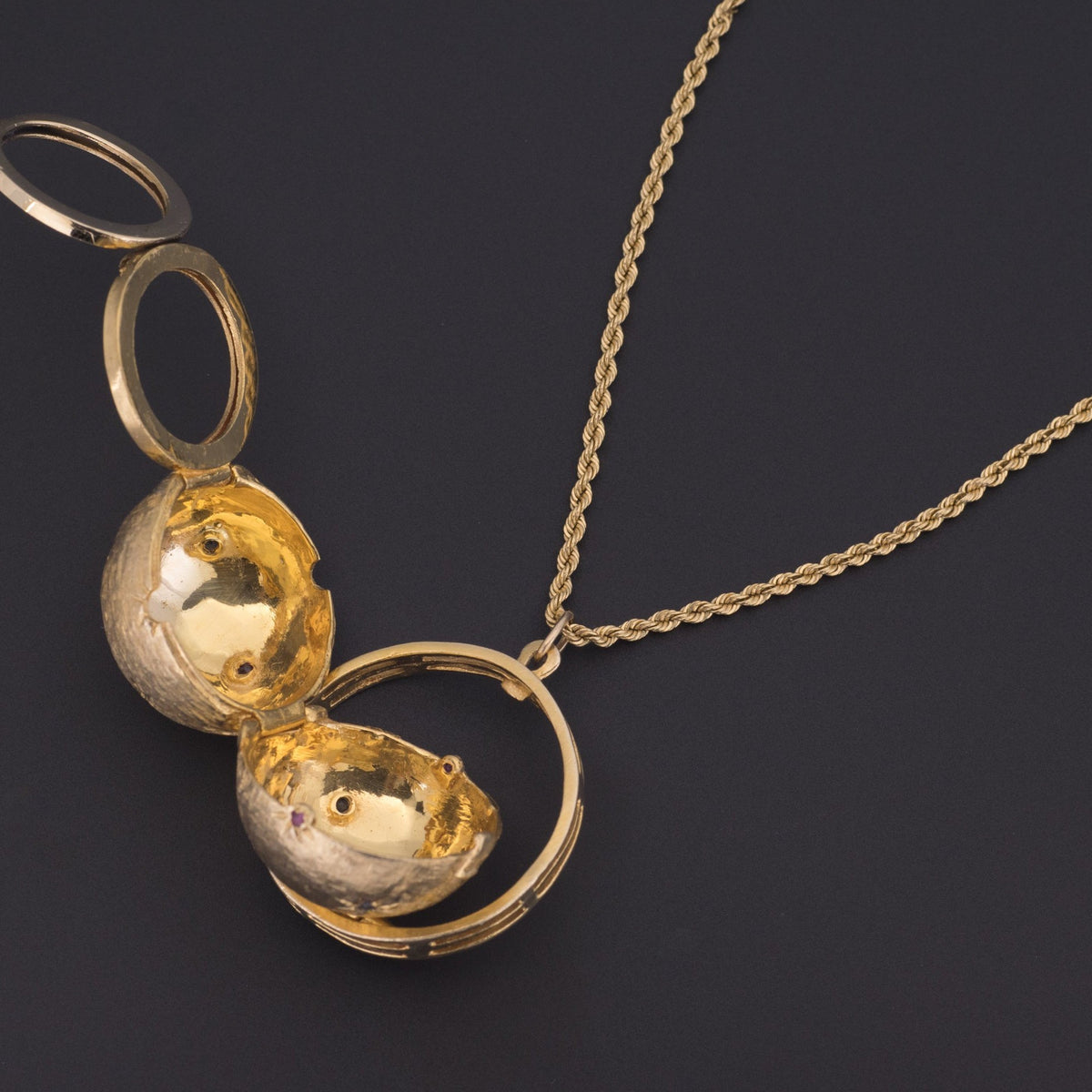 Vintage Orb Locket | Antique Sapphire &amp; Ruby Locket - Trademark Antiques