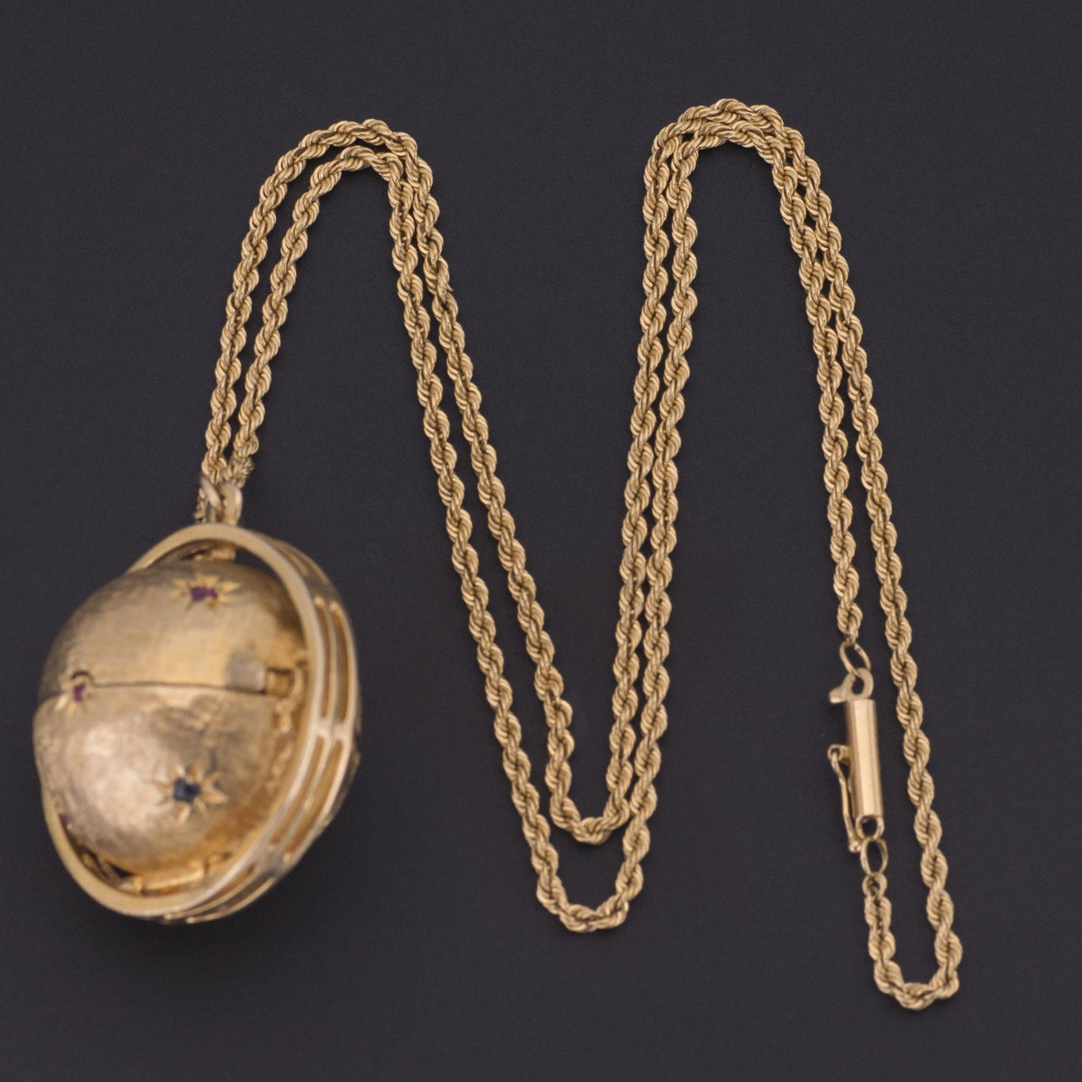 Vintage Orb Locket | Antique Sapphire &amp; Ruby Locket - Trademark Antiques