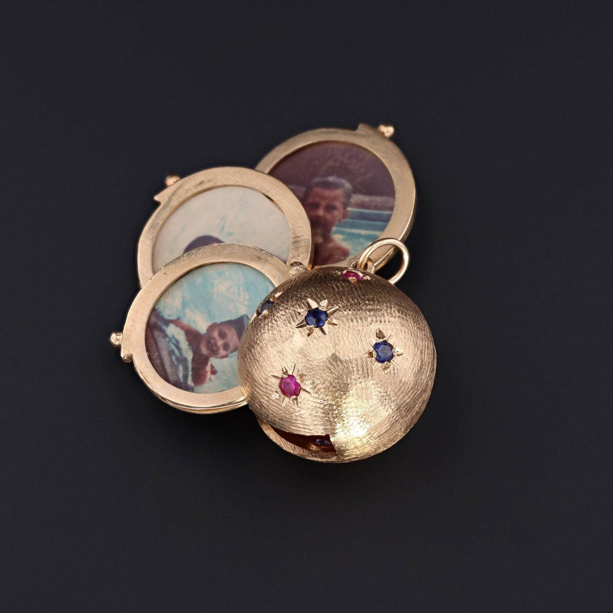 Vintage Orb Locket | Antique Sapphire &amp; Ruby Locket - Trademark Antiques