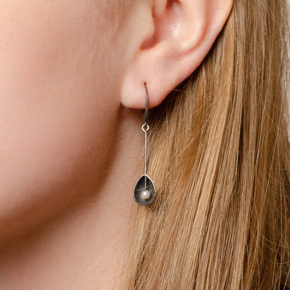 Vintage Oxidized Silver and Pearl Dangle Earrings - Trademark Antiques