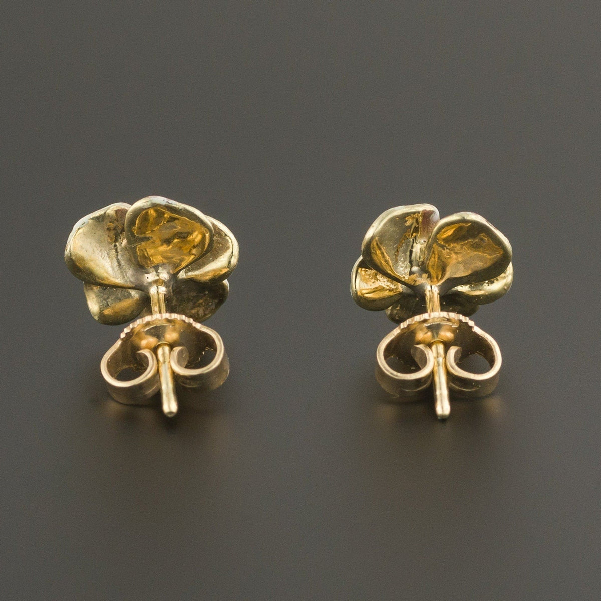 Vintage Pansy Earrings | 14k Gold &amp; Enamel Pansy Earrings - Trademark Antiques