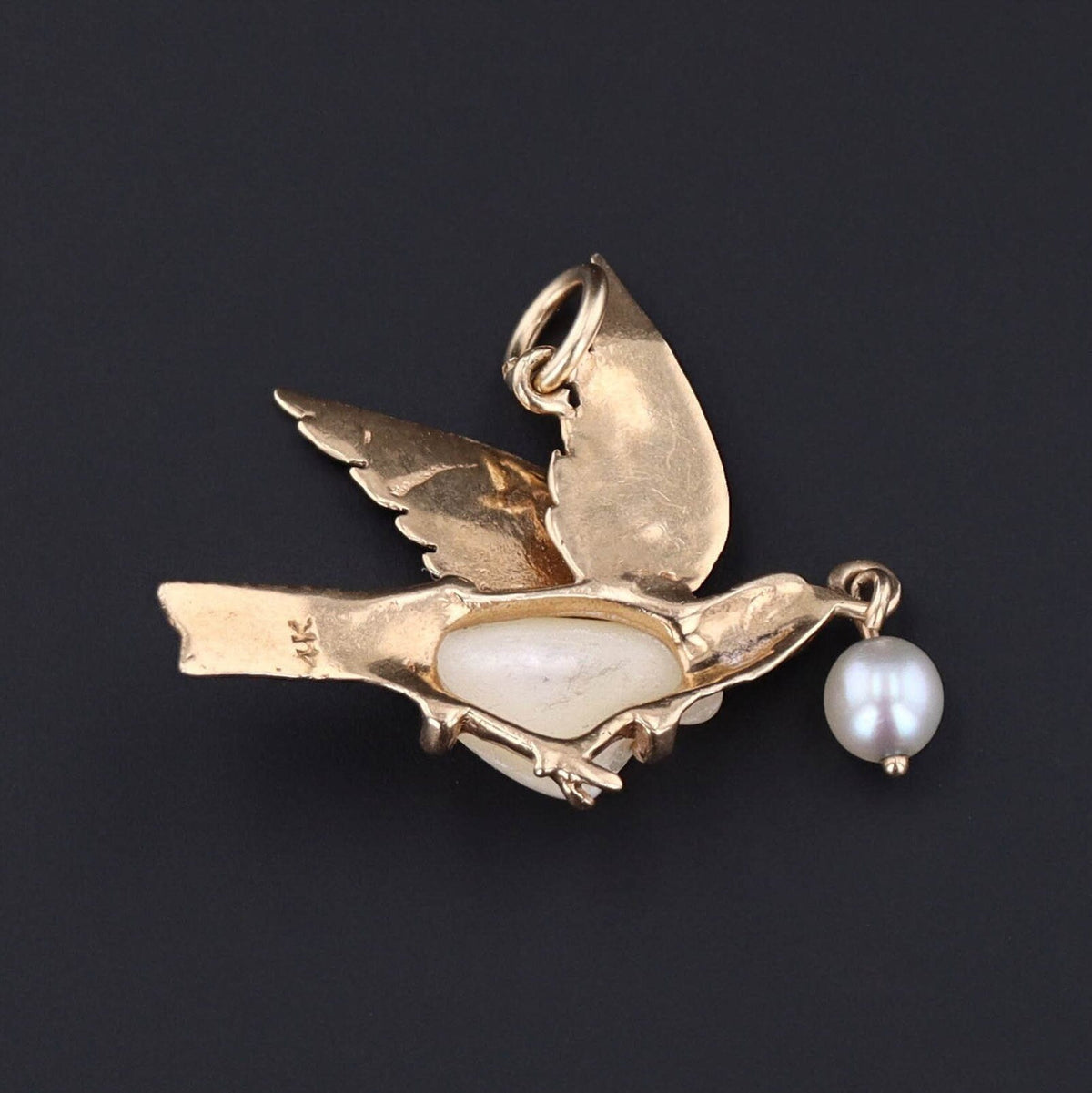 Vintage Pearl Bird Charm of 14k Gold - Trademark Antiques