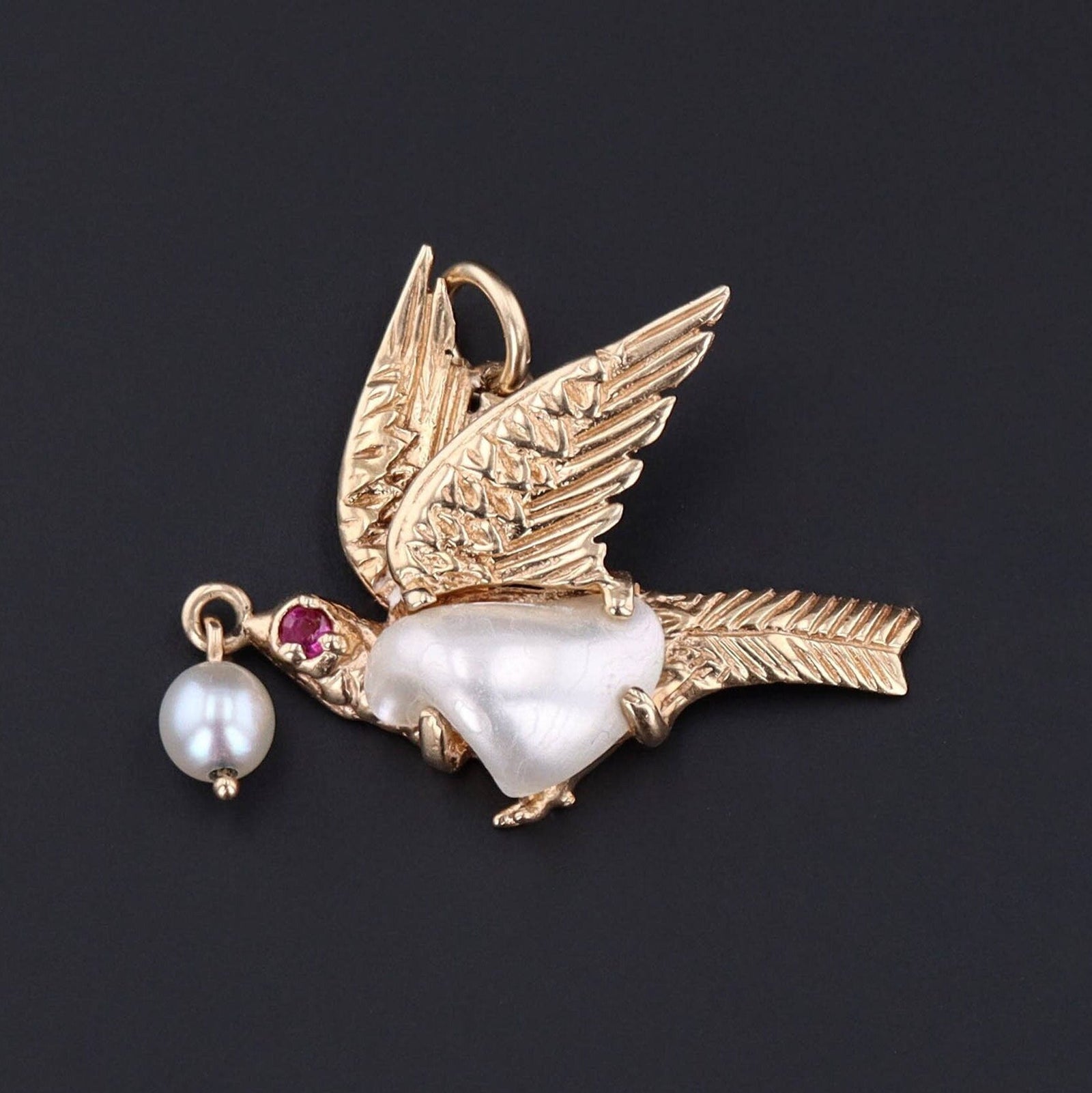 Vintage Pearl Bird Charm of 14k Gold - Trademark Antiques