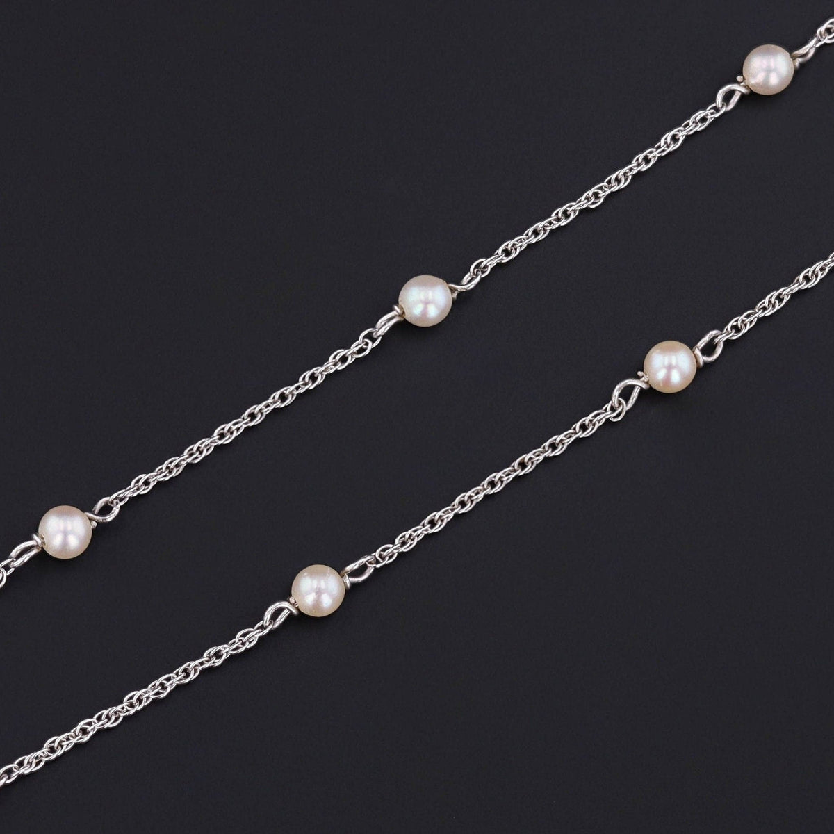 Vintage Pearl Chain Necklace of 14k White Gold - Trademark Antiques