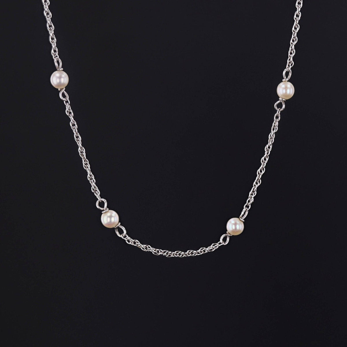 Vintage Pearl Chain Necklace of 14k White Gold - Trademark Antiques