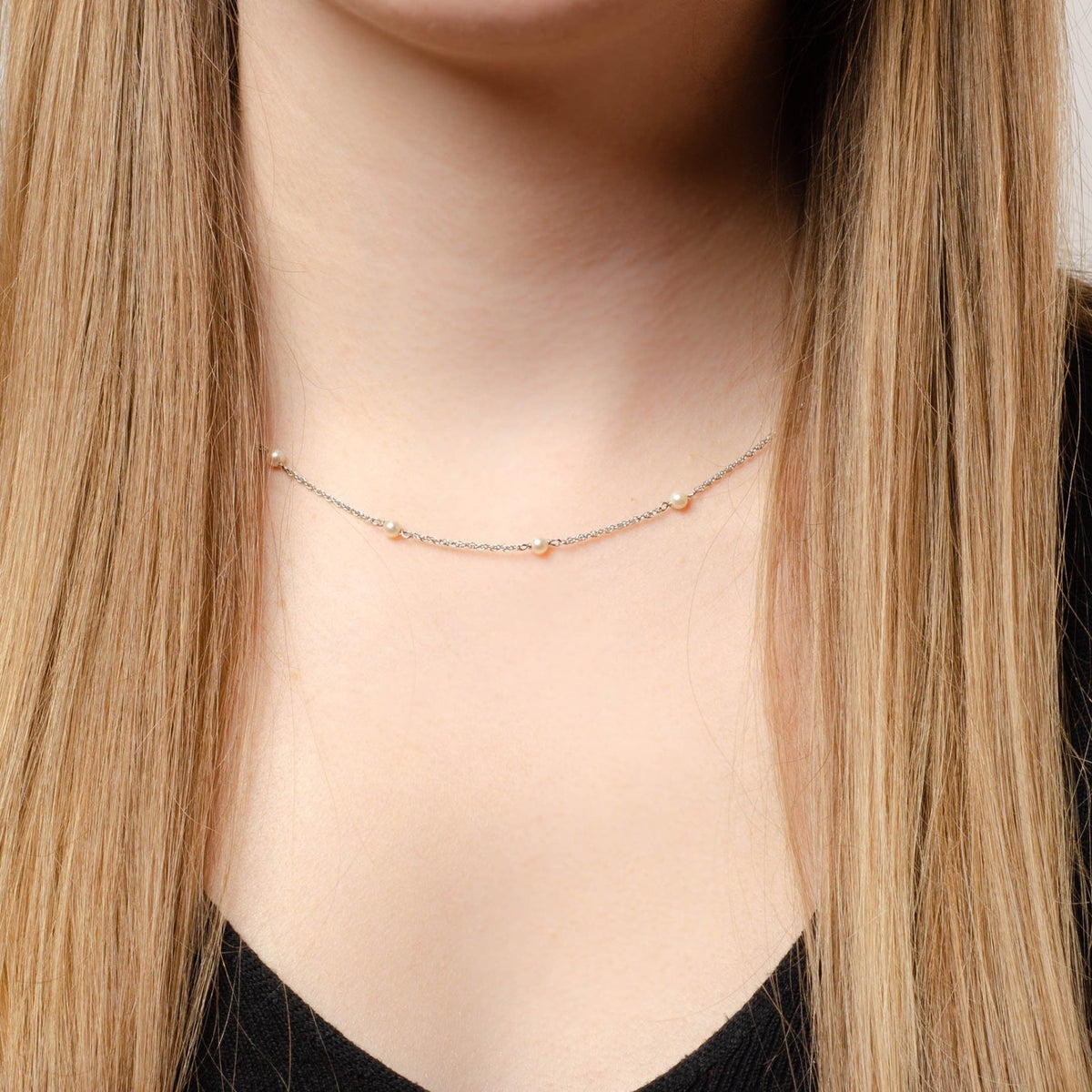 Vintage Pearl Chain Necklace of 14k White Gold - Trademark Antiques