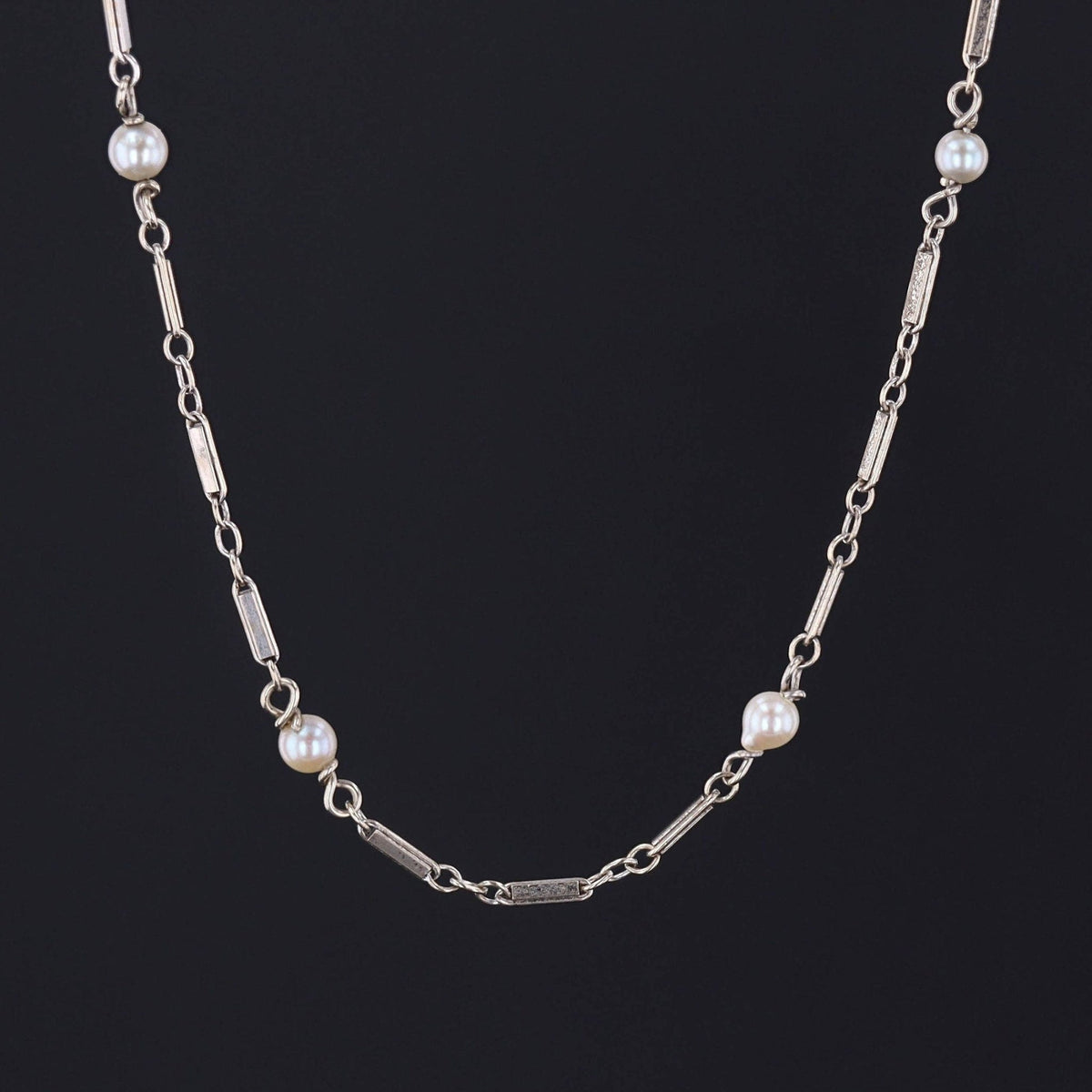 Vintage Pearl Necklace Chain of 14k White Gold - Trademark Antiques