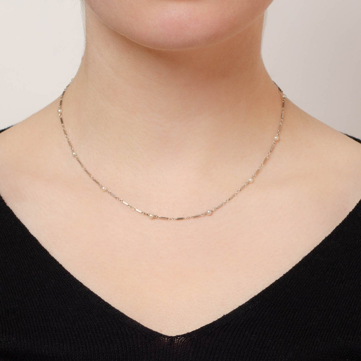 Vintage Pearl Necklace Chain of 14k White Gold - Trademark Antiques