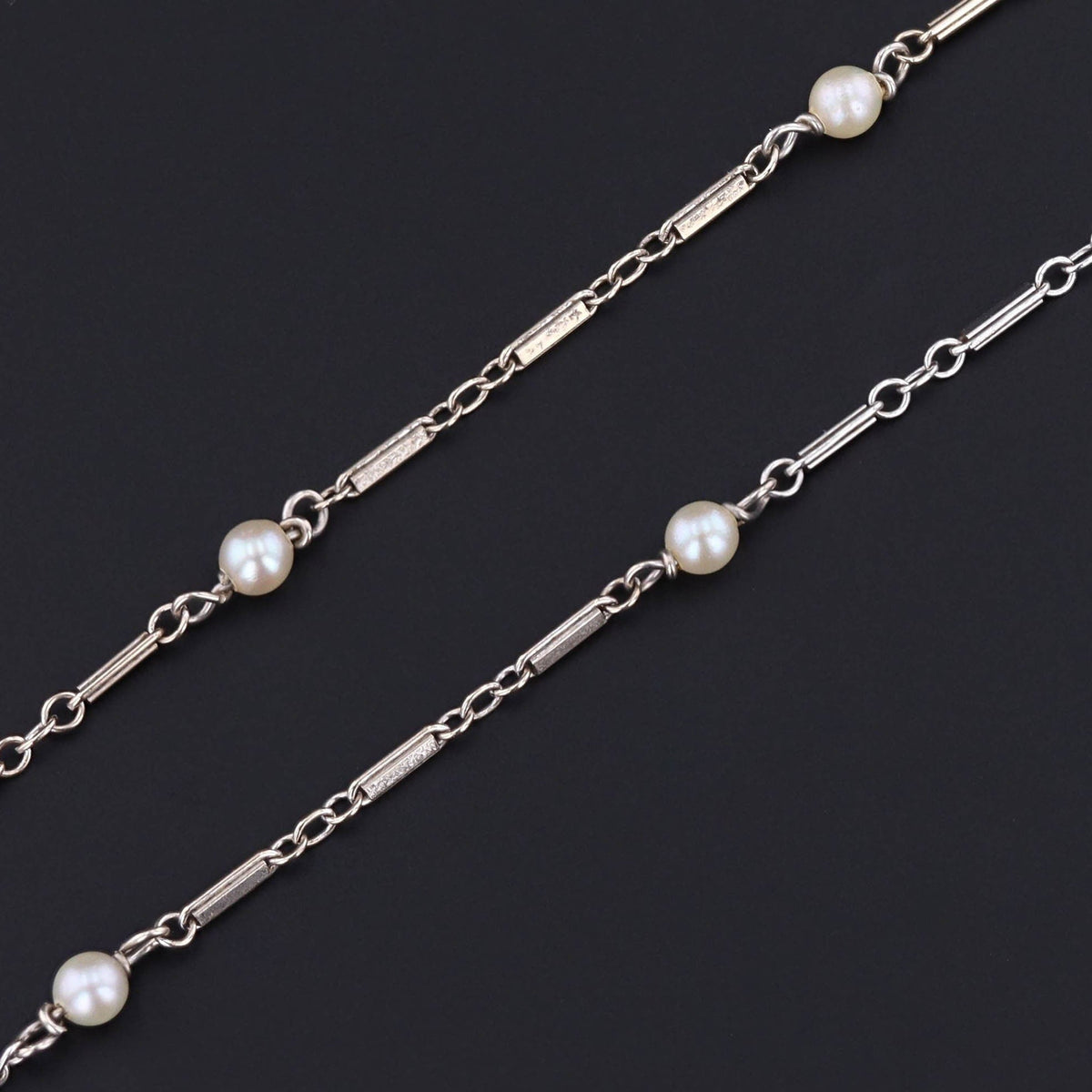 Vintage Pearl Necklace Chain of 14k White Gold - Trademark Antiques