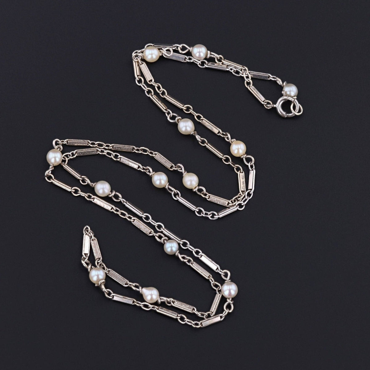 Vintage Pearl Necklace Chain of 14k White Gold - Trademark Antiques