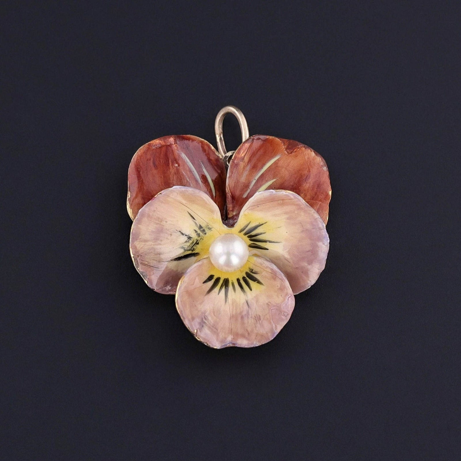 Vintage Pearl Pansy Pendant of 14k Gold - Trademark Antiques