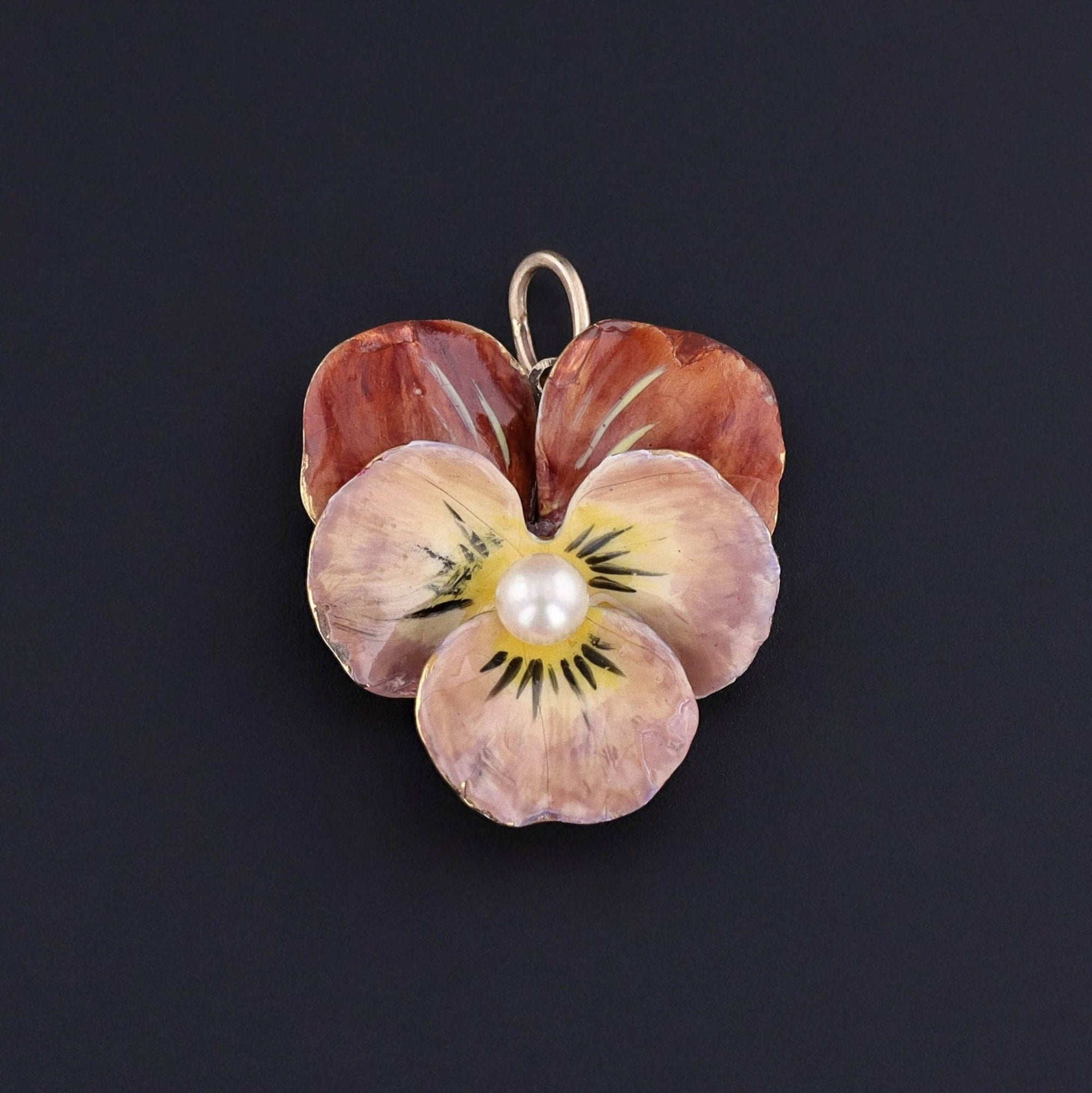 Vintage Pearl Pansy Pendant of 14k Gold - Trademark Antiques