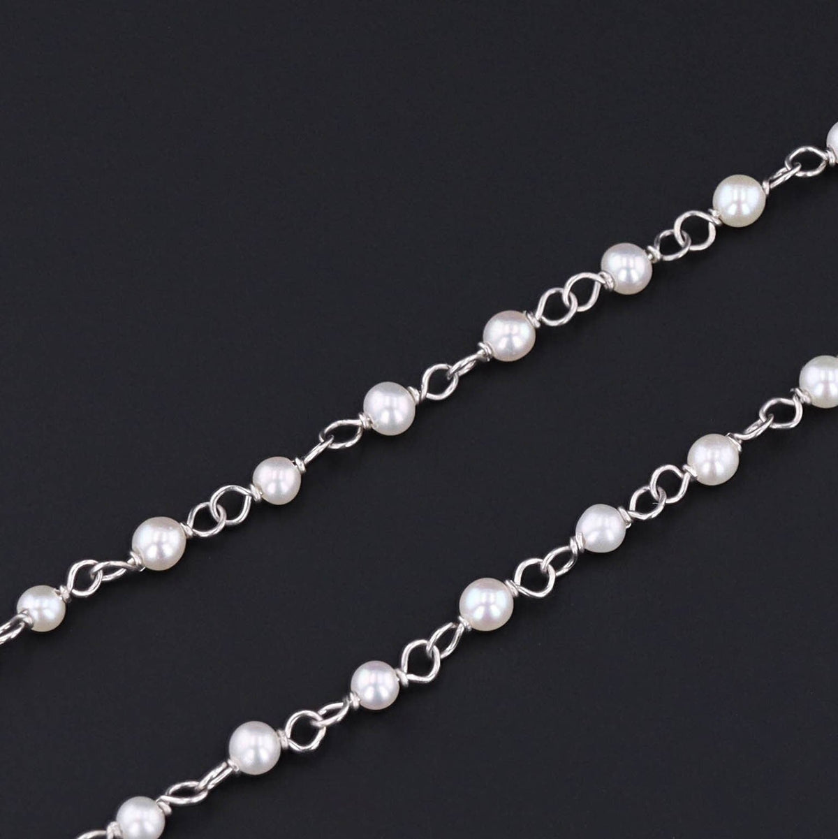 Vintage Petite Pearl Chain | 14k White Gold Necklace - Trademark Antiques