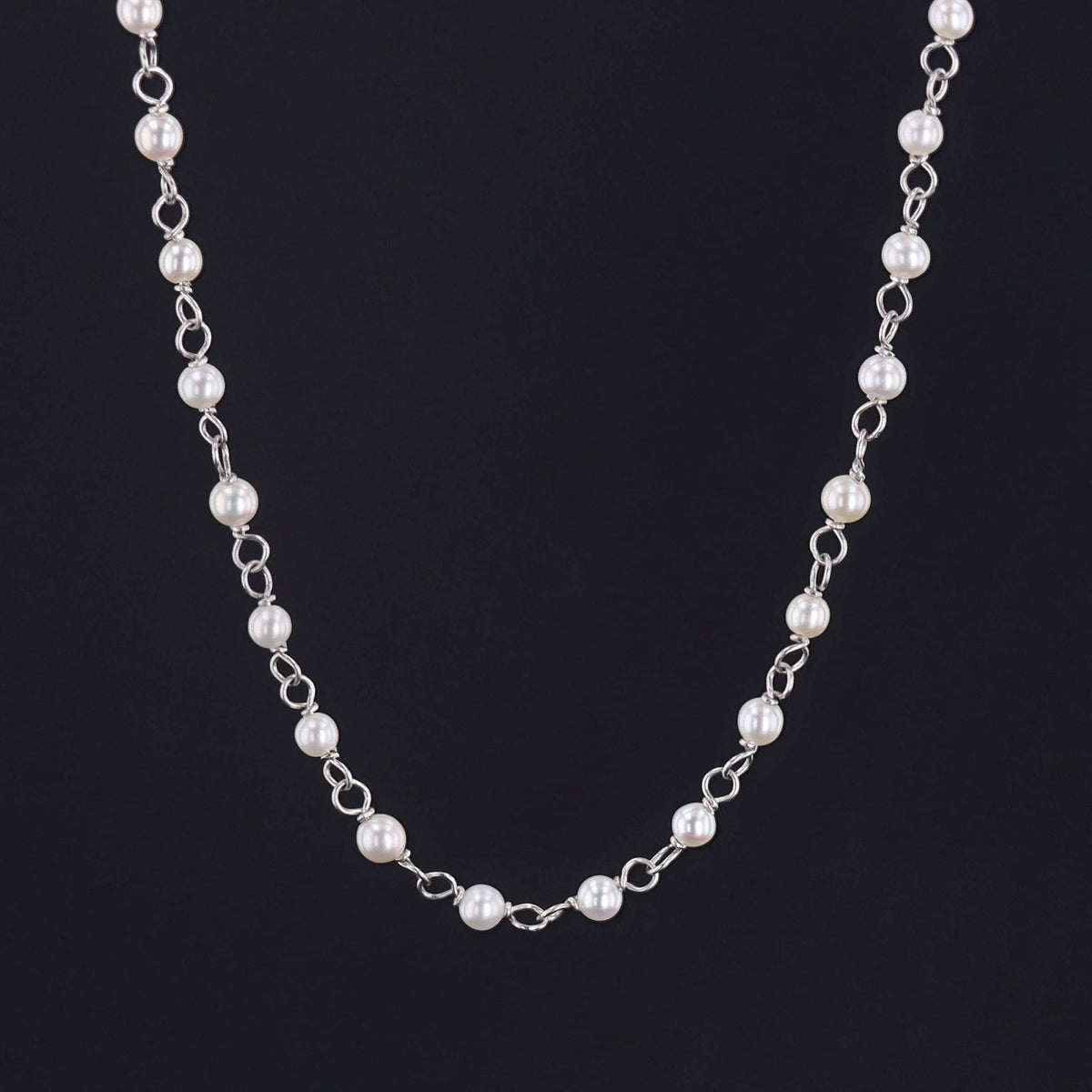 Vintage Petite Pearl Chain | 14k White Gold Necklace - Trademark Antiques
