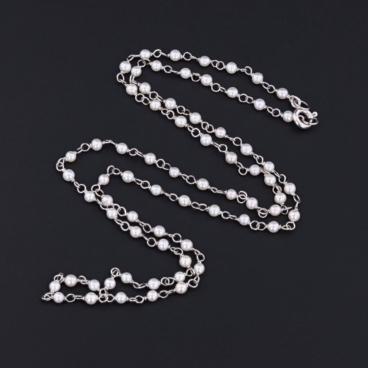 Vintage Petite Pearl Chain | 14k White Gold Necklace - Trademark Antiques