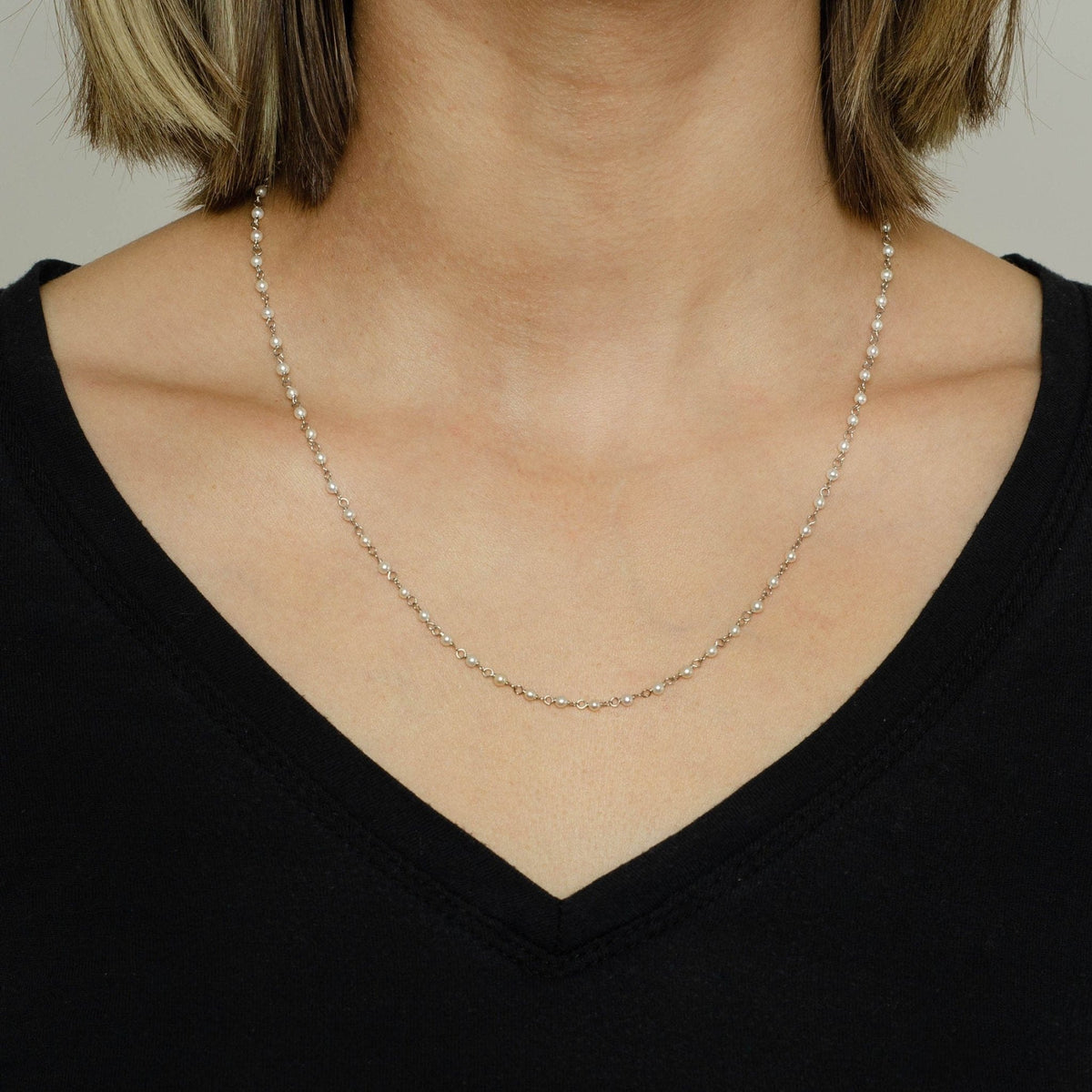Vintage Petite Pearl Chain | 14k White Gold Necklace - Trademark Antiques