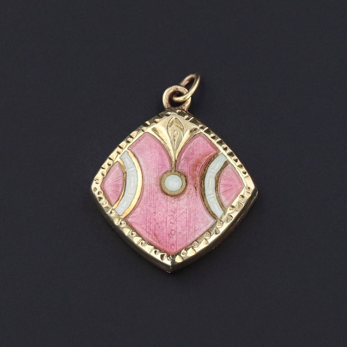 Vintage Pink and White Enamel Charm | Art Deco Charm - Trademark Antiques