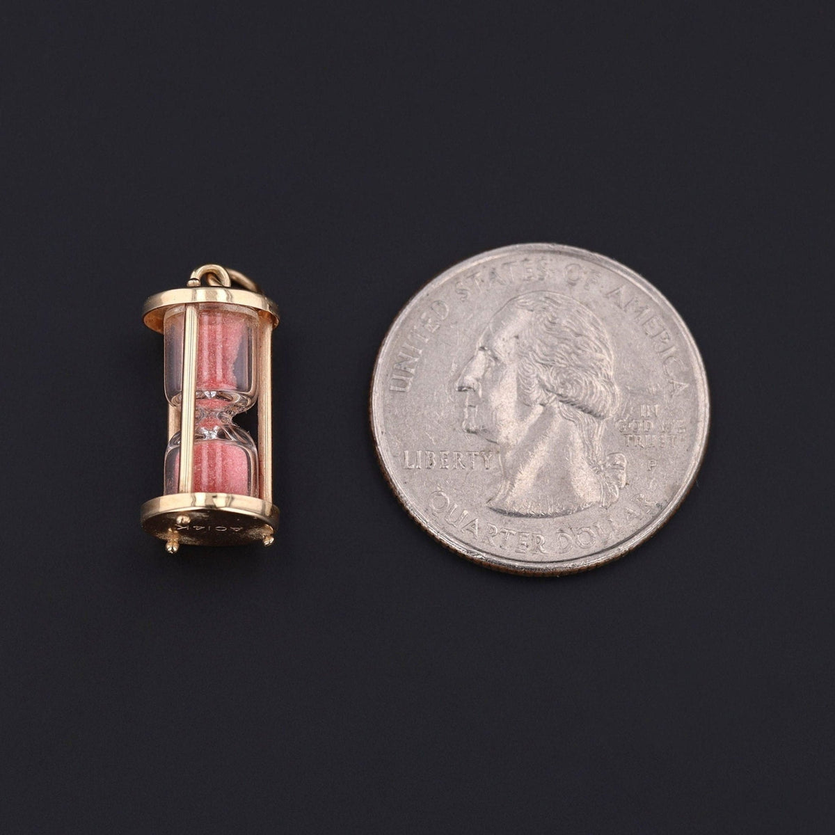 Vintage Pink Sand Hourglass Charm of 14k Gold - Trademark Antiques