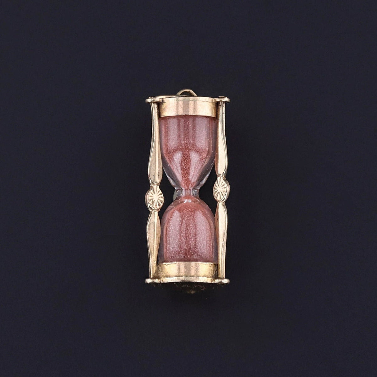 Vintage Pink Sand Hourglass Charm of 14k Gold - Trademark Antiques