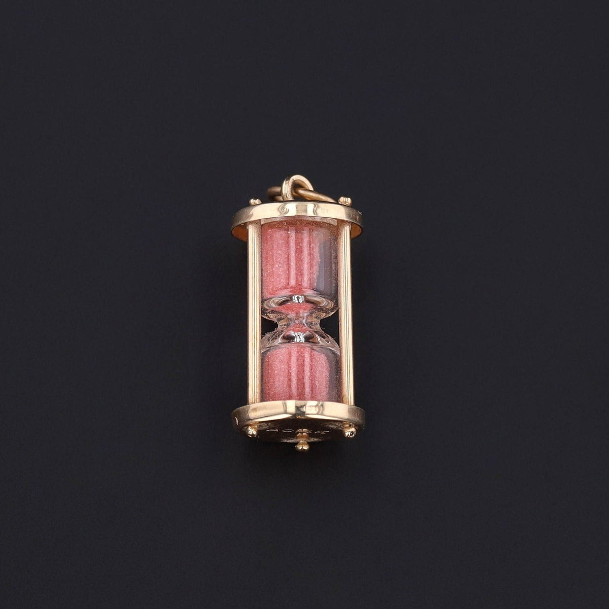 Vintage Pink Sand Hourglass Charm of 14k Gold - Trademark Antiques