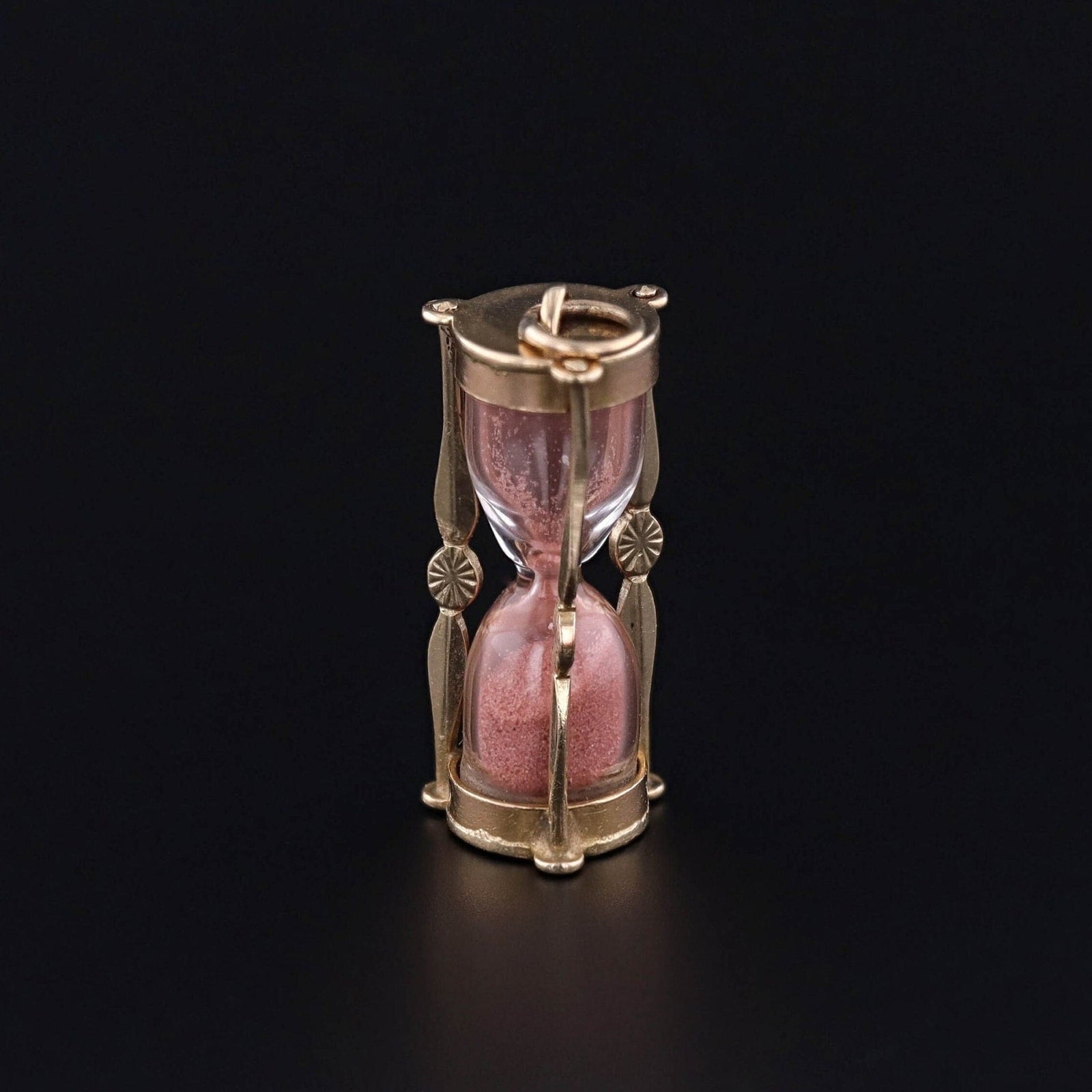 Vintage Pink Sand Hourglass Charm of 14k Gold - Trademark Antiques